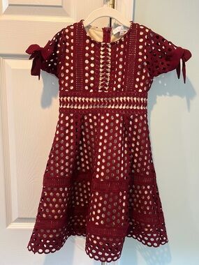Ivy City Co Burgundy Eyelet A-Line Dress with Bow Sleeves